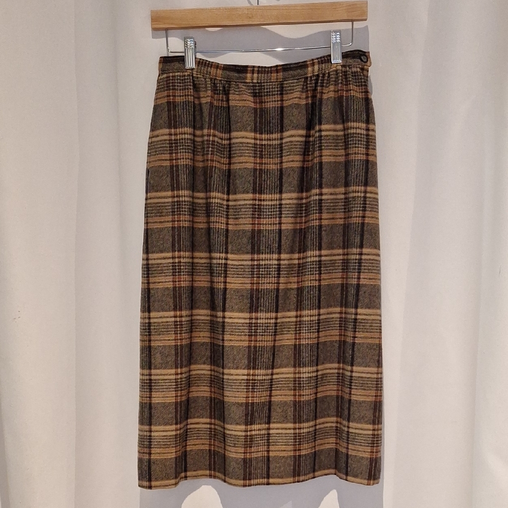 Vintage Pendleton Plaid Brown & Tan Skirt Pure Virgin Wool